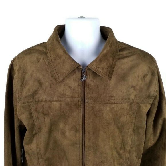 A Collezioni Brown Faux Suede Fully Lined Zip Front Jacket Mens XXL NWT - Picture 3 of 14
